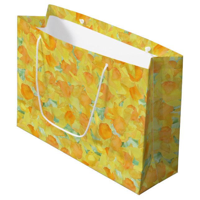 Joli Jaune Doré Daffodils Grand Sac Cadeau (Devant Angle)