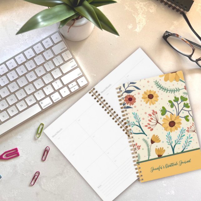 Joli Jaune Fleur Personnalisé Journal de Gratitude (Créateur téléchargé)
