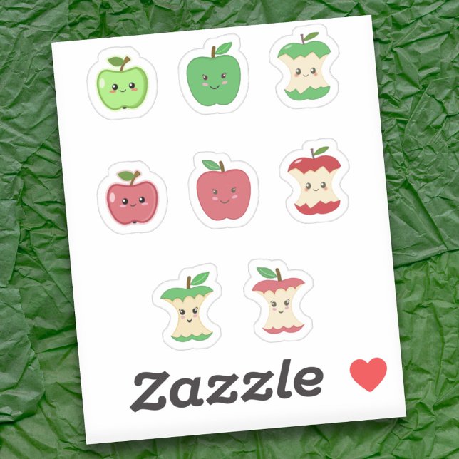 Joli jeu de stickers Apple et Apple Core (Cute Apple and Apple Core Stickers Set)