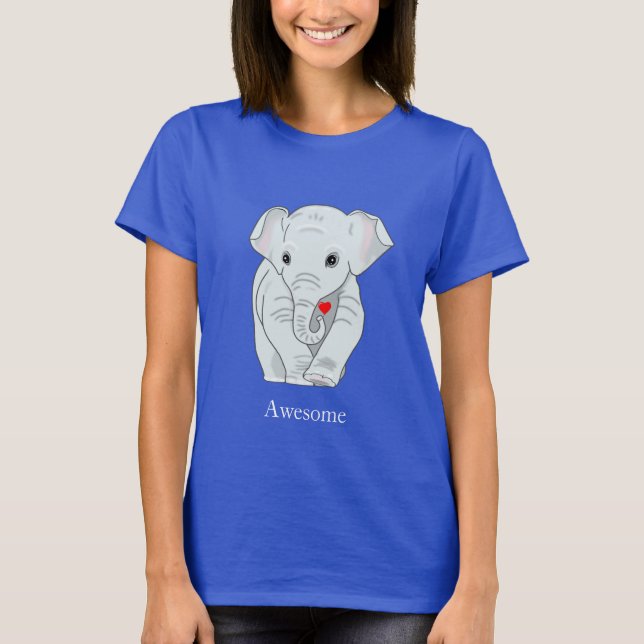 Joli jeune éléphant tenant un T-shirt de coeur (Devant)