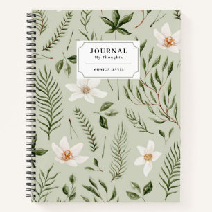 Joli Journal à Motif Floral Vert Or Blanc