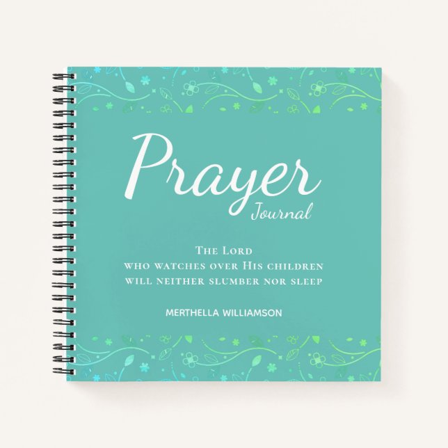 Joli journal de prière floral sarcelle personnalis (Devant)