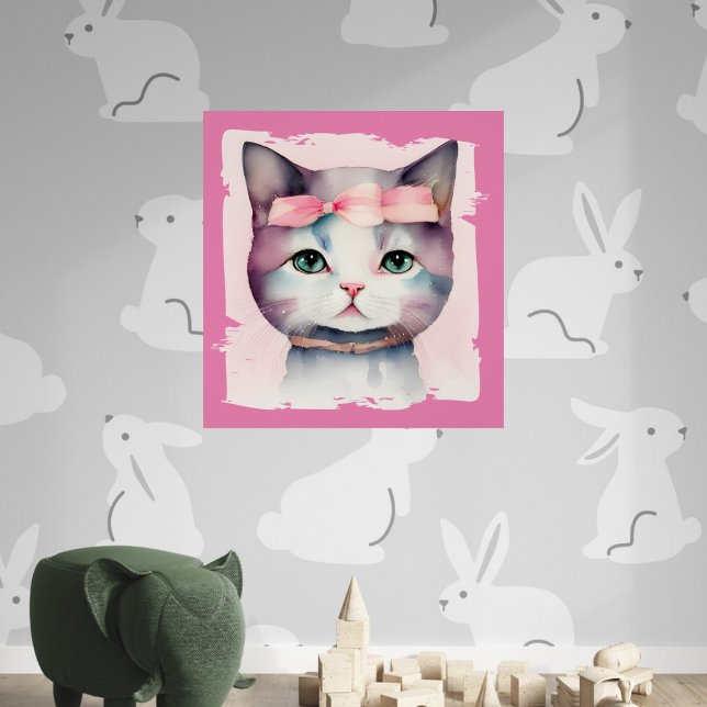 Joli Kitty Avec Bow Rose Poster Glossy (Créateur téléchargé)