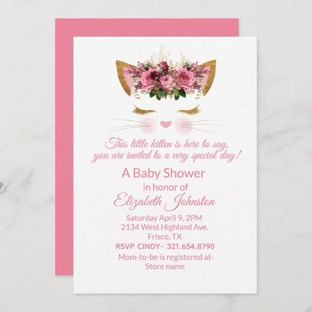 Joli Kitty Baby shower Invitation (Devant / Derrière)