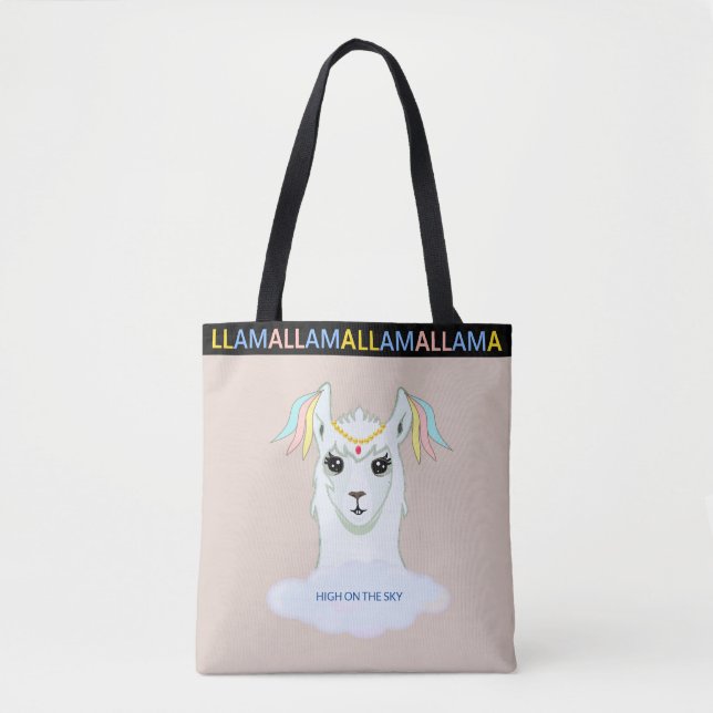 Joli lama sur sac fourre-tout beige (Devant)
