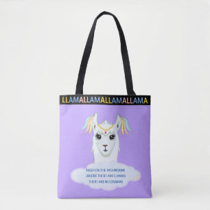 Joli lama sur sac fourre-tout bleu lavande