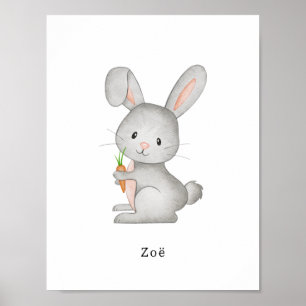 Joli lapin à l'aquarelle avec nom de poster de car