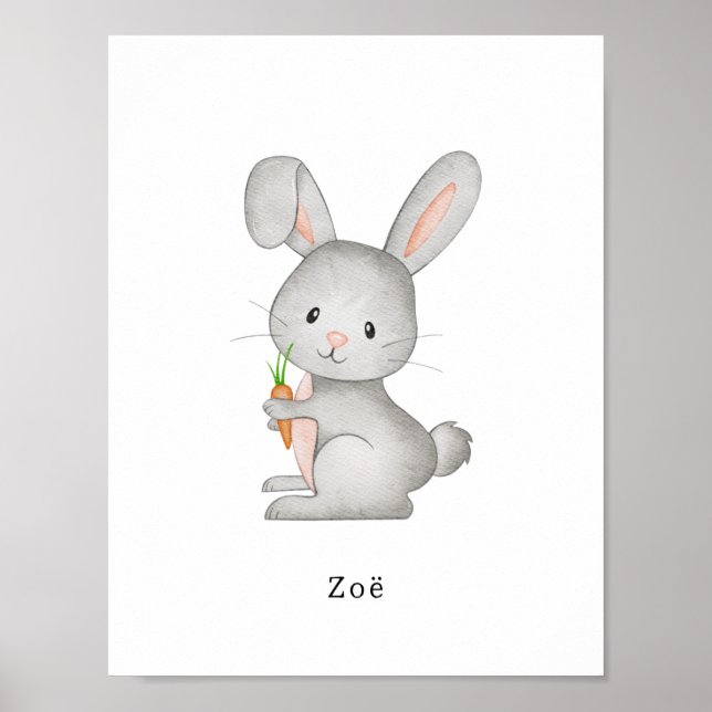 Joli lapin à l'aquarelle avec nom de poster de car (Devant)