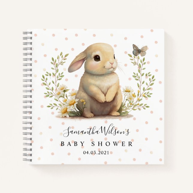 Joli lapin avec Baby shower papillon Livre d'or (Devant)