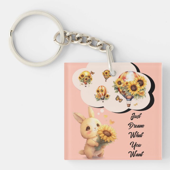 Joli Lapin Avec Porte-Clés Acrylique Tournesol (Devant)