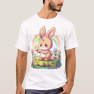 Joli lapin avec T-shirt arc-en-ciel