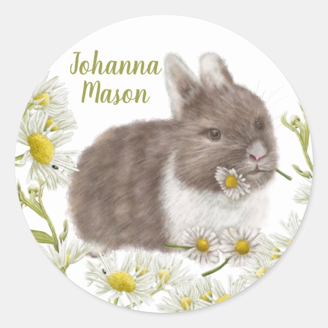 Joli lapin Brown avec Sticker rond marais (Devant)