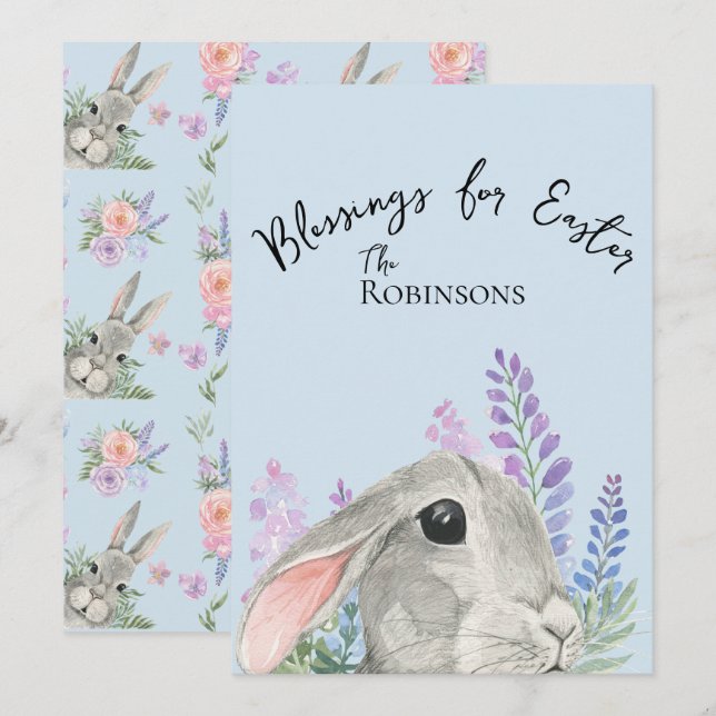 Joli Lapin Curieux Rose Lilac Fleurs Bleu (Devant / Derrière)