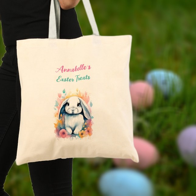 Joli lapin d'aquarelle Floral Oeuf de Pâques sac c (Créateur téléchargé)