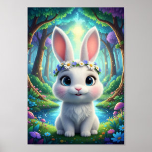 Joli Lapin de la Forêt de Fleurs Affiche de Fantai