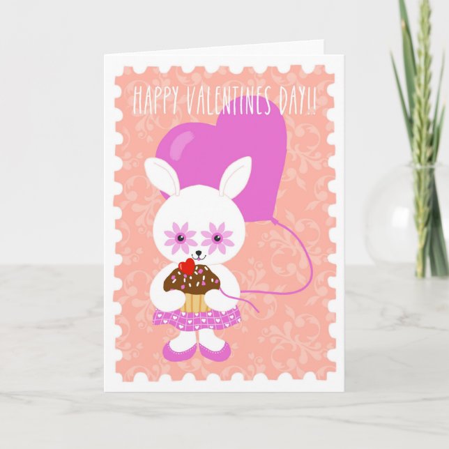 Joli lapin de la Saint-Valentin avec carte cupcake (Devant)