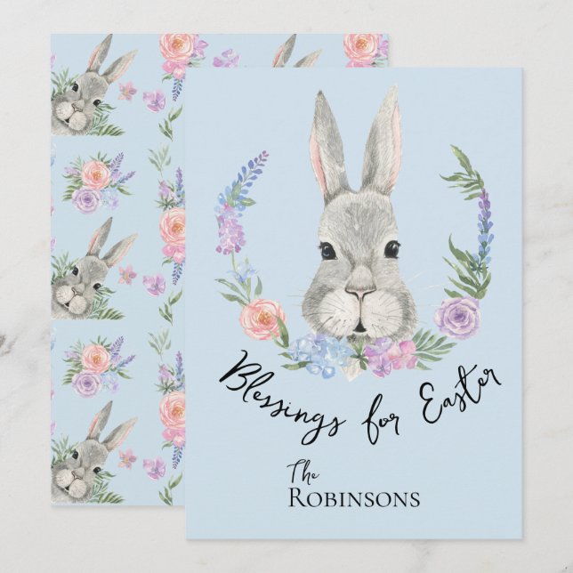 Joli lapin de Pâques avec couronne de fleurs (Devant / Derrière)