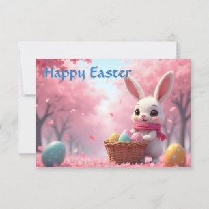 Joli lapin de Pâques avec panier d'œufs colorés
