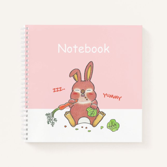 Joli Lapin Endormi Carré Rose Cahier Personnalisé (Devant)