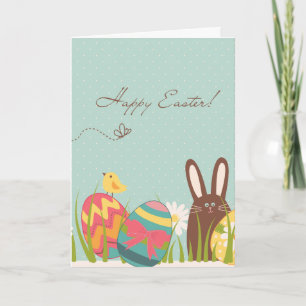 Joli lapin et oeufs décorés Carte de Pâques