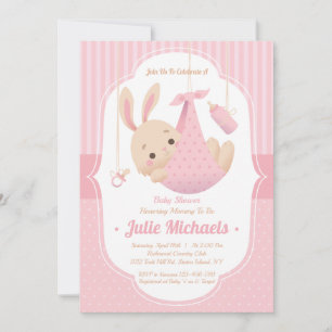 Joli lapin lapin Baby shower Invitation fille