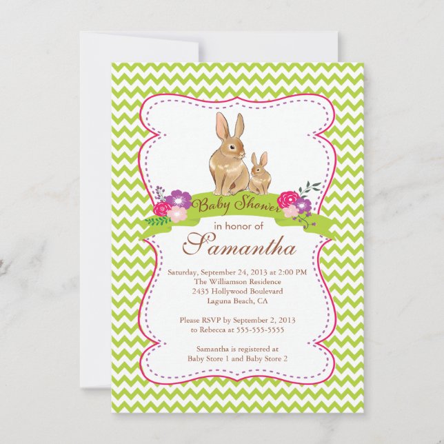 Joli lapin lapin Baby Shower Invitations (Devant)