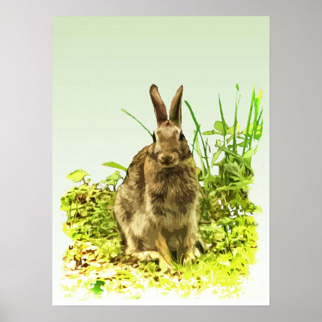 Joli lapin lapin Brown en herbe verte Poster (Devant)