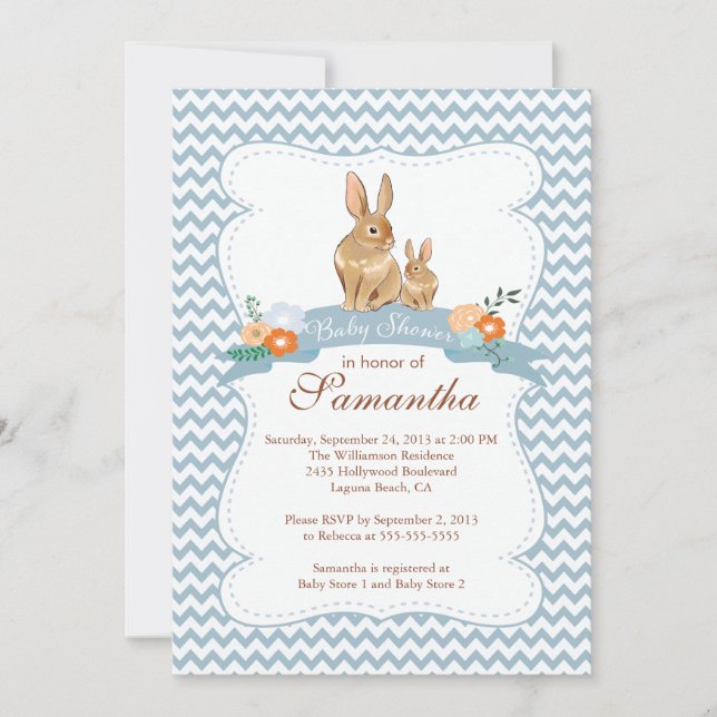 Joli lapin lapin garçon bébé douche Invitations (Devant)