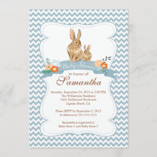 Joli lapin lapin garçon bébé douche Invitations