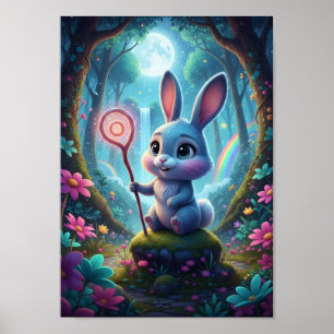 Joli Lapin Magique Baguettes Magiques Affiche de L