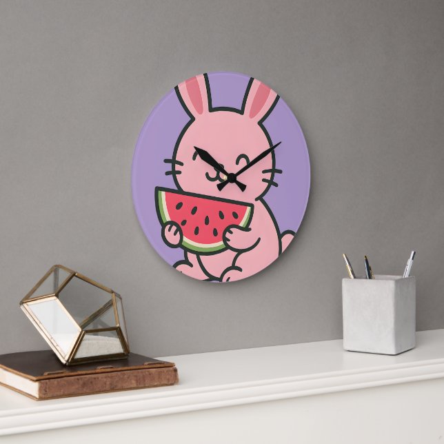 Joli Lapin Manger Carottes Mur Horloge | Kawaii Ra (Bureau)