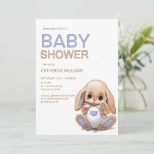 Joli lapin peluche, invitation baby shower