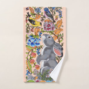 Joli Lapin Rose Bleu Lapin Oiseau Floral Migné