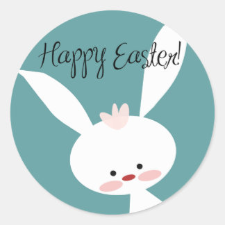 Joli lapin turquoise joyeux autocollants de Pâques
