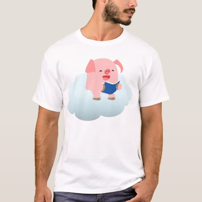 Joli lecteur de cochon de dessin sur T-shirt Cloud (Devant)