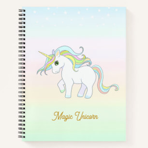 Joli licorne magique sur cahier de couleurs pastel