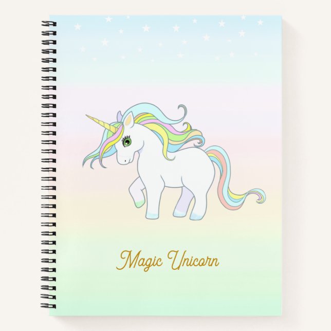 Joli licorne magique sur cahier de couleurs pastel (Devant)