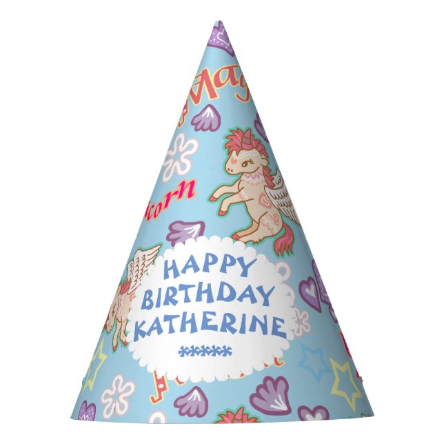 Joli licorne pastel bleu. Chapeau de fête (Devant)