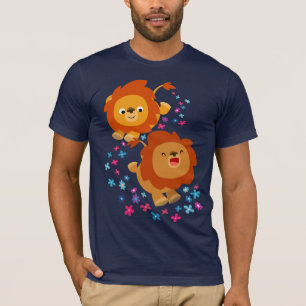 Joli Lions Caricature Dans Le T-shirt Jardin