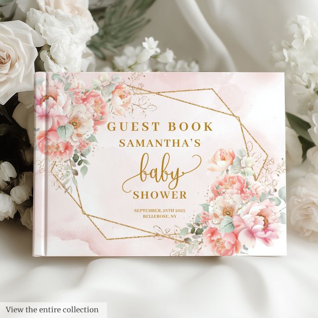 Joli livre d'or rose pâle baby shower (Pretty blush pink gold baby shower guest book)