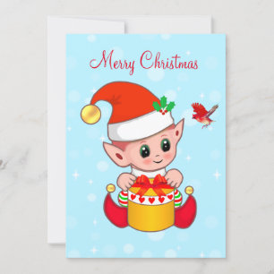 Joli lutin de Noël joyeux et oiseau cardinal