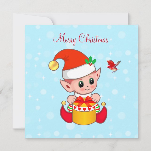 Joli lutin de Noël joyeux et oiseau cardinal (Devant)