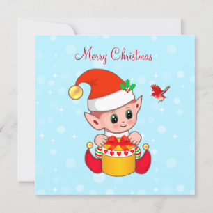 Joli lutin de Noël joyeux et oiseau cardinal