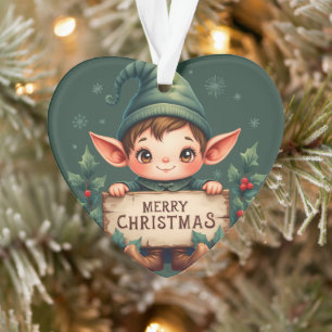 Joli Lutin de Noël Tenant un Panneau Joyeux Vert
