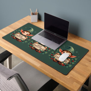 Joli Lutin de Noël Tenant un Panneau Joyeux Vert