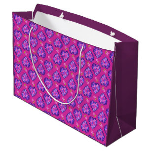 Joli Magenta Coeurs et Fleurs Grand Sac Cadeau