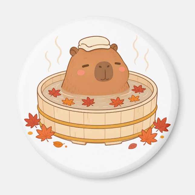 Joli Magnet Capybara Onsen Feuille d'Érable Automn (Devant)