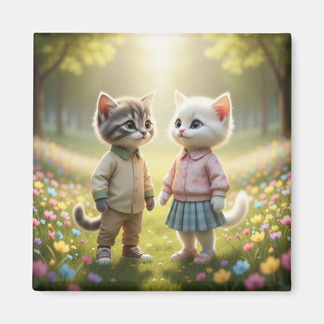 Joli Magnet Chaton de Printemps | Tom & Luna Prair (Devant)