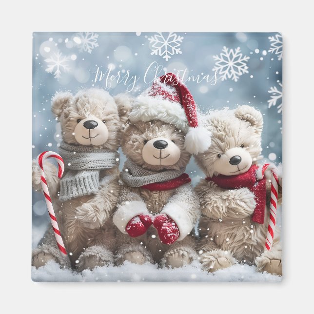 Joli Magnet d'ours en peluche de Noël (Devant)