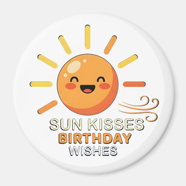 Joli Magnet Frigo Vœux D'anniversaire Soleil Souri (Devant)